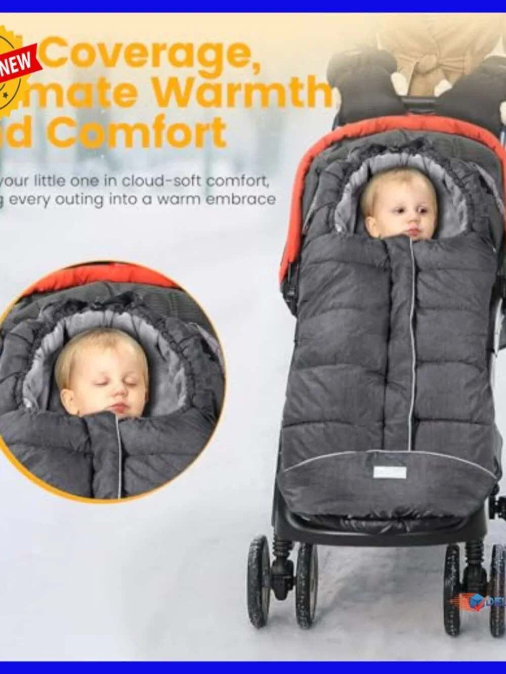 Winter Stroller Footmuff Bunting Bag with Coral Fleece Lining Water-Repellent